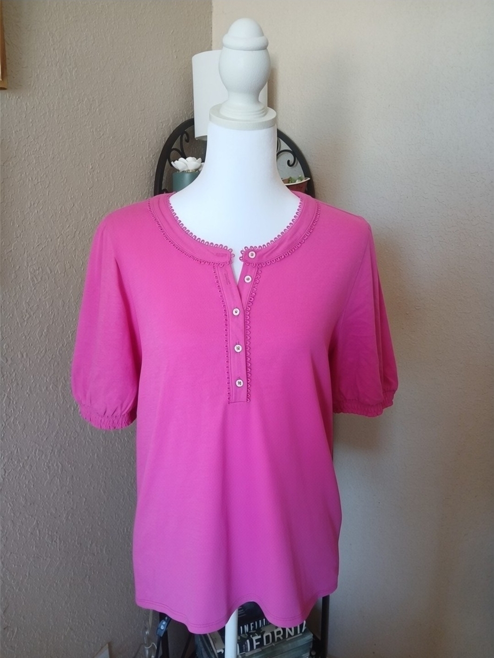 J. Crew Bright Pink Short-Sleeve Henley Top